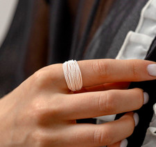 Statement Sterling Silver Ring for Women, Gold Vermeil Adjustable with Strands