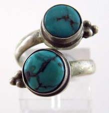 Sterling Silver Double Turquoise Bypass Wrap Ring 925 6.4 Grams Size 6
