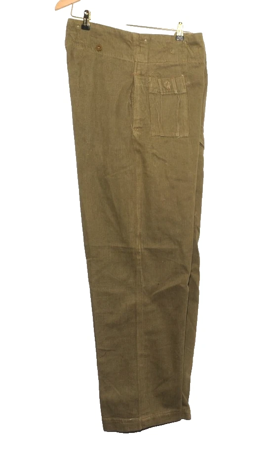VINTAGE OVERALL BRITISH ARMY COTTON DENIM TROUSERS SIZE No 9 W36'' L32'' 1940'S
