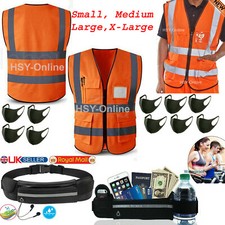WAISTCOAT HIGH VIZ VISIBILITY VEST WITH RUNING JOGGING WAIST TRAVEL BUM 10XMASK