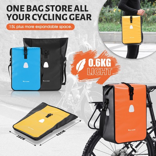 WEST BIKING Full Waterproof MTB Bike Single Pannier Bag Bicycle Rack Bag Black - Picture 16 of 16