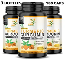 TURMERIC CURCUMIN MAX Potency With Black Pepper 2000 Mg DAILY 180 Capsules