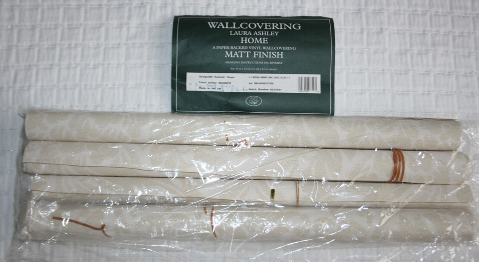 BUNDLE 1990s VINTAGE LAURA ASHLEY Wallpaper MV Damask Matt Vinyl Taupe