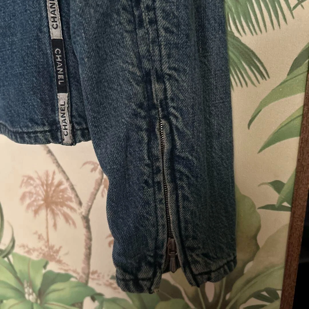 Giacca Chanel Denim Donna Blu Zip Tasca Casual Usata