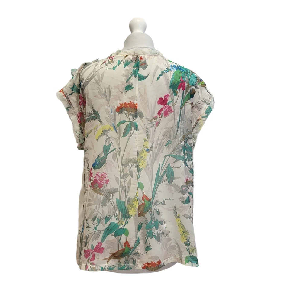 Ted Baker Floral Top T Shirt White Floral Sheer Back Short Sleeve Women's 4 UK L - Image 3 of 4