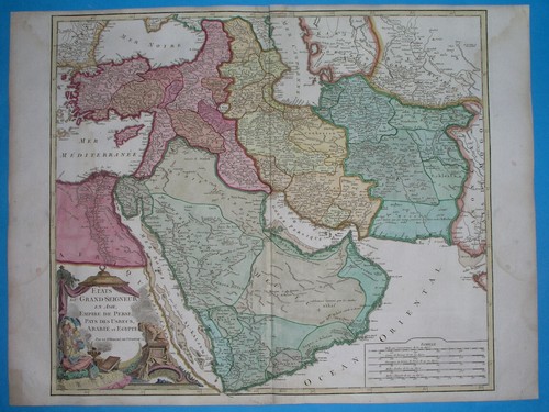 1758 rare LARGE ORIGINAL MAP ARABIA KUWAIT OMAN PERSIA ARMENIA GEORGIA ISRAEL