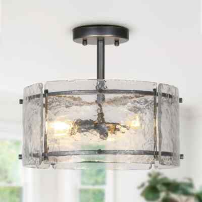 Uolfin Modern Industrial 1-Light Spattered Rust Kitchen Semi-Flush Mount