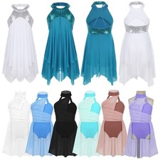 Girls Lyrical Ballet Dance Dress Leotard Wrap Skirt Latin Jazz Skating Dancewear