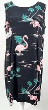 VTG RAYON PARADISE HONOLULU HAWAII HAWAIIAN DRESS PINK FLAMINGO KITSCH RETRO Y2k