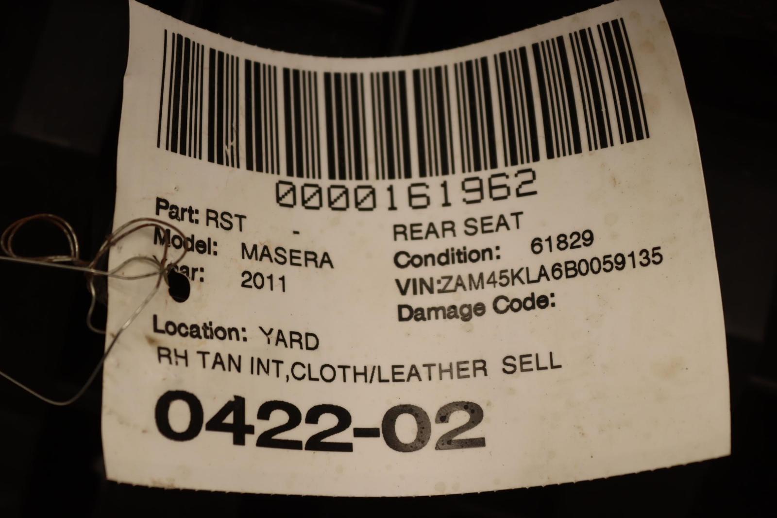 2008-2012 MASERATI GRANTURISMO S REAR RIGHT SIDE SEAT LOWER CUSHION BOTTOM OEM