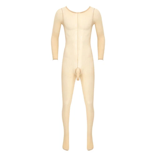 Übergröße Herren glatt elastisch Catsuit Strumpfhose Bodystocking Bodysuit Unterwäsche - Bild 3 von 11