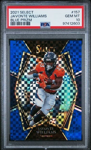 2021 NFL Panini Select Blue Prizm #157 Javonte Williams Broncos PSA 10 RC 05/149