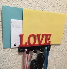 RED LOVE Key / Mail / Leash Holder with 4 hooks. Screws included. Free Shipping