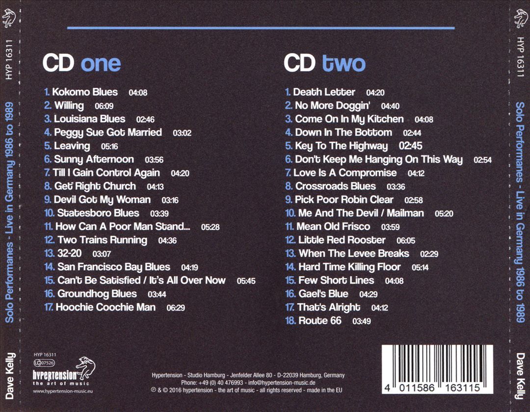 DAVE KELLY SOLO PERFORMANCES: LIVE IN GERMANY,1986-1989 NEW CD