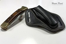 Custom Black Cross Draw Leather Sheath for Buck 110 Folding Hunter