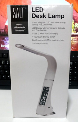 Bed Bath Beyond USB Modern Contemporary Eco Efficient White LED Desk Lamp NEW
