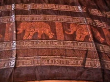 WOMEN'S LONG SCARF BROWN GOLDEN SILKISH ELEPHANTS 21"X73" SHAWL WRAP