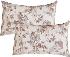 100 Cotton Brown Floral Pillow Cases Standard Size Set of 2, 19'' 29'', Shab...