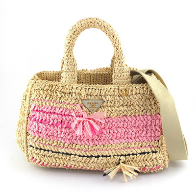 PRADA Canapa 2Way Bag 1Bg153 Tote Bag Raffia Natural Used Item Good From Japan