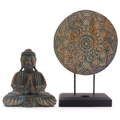 Buddha Feng Shui Set - Blumen Mandala - blau