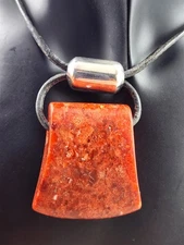 Silpada Sterling Silver Red Coral Black Leather Necklace 21 Grams