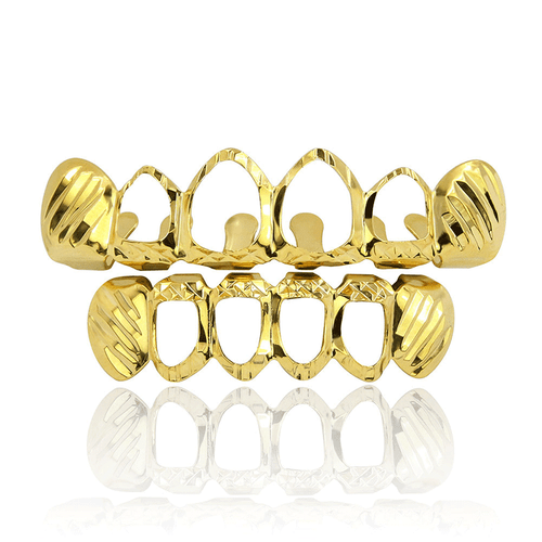 Muster hohl Grillz schlicht oben unten Zähne Hip-Hop Grillz Blume - Bild 8 von 9