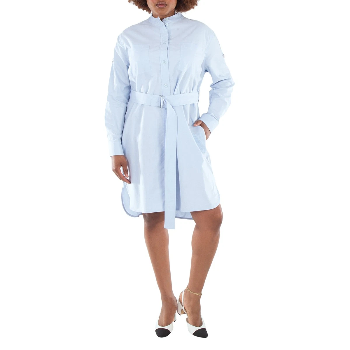 Abito camicia Burberry manica lunga con cintura in cotone