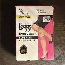 L'eggs Everyday Knee Highs PLUS Size NUDE Sheer Toe 8 pairs 43594 Made in USA