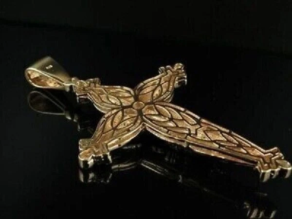 Colgante redondo con cruz de Jesús para hombre enchapado en oro rosa de 14 quilates de 1,55 quilates creado en laboratorio Foto 3 de 4