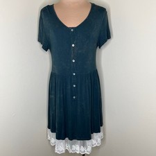 POL Shirt Dress Small Womens Lace Hem Shift Cotton Jersey Blue Acid Wash Prairie