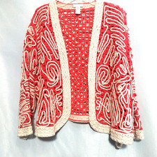 Chico's Womens Size 3 XL Short Jacket Bolero Swirl Crochet Open Reddish Orange