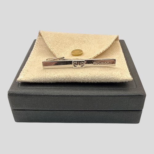 BVLGARI Sterling Silver Tie Clip Italy Hallmarked w/ Box & Pouch Man
