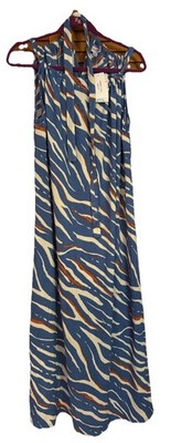 LuLaRoe SANDY Halter Tie Maxi Dress 2XL Blue White Animal Print Vacation Pockets