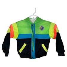 Vintage Shark Tour Windbreaker Jacket Kids 7 Retro Neon Color Block Hood Surf