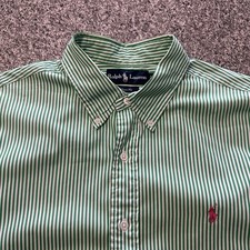 Polo Ralph Lauren Shirt Mens L Green Striped Button Down Long Sleeve Classic Fit