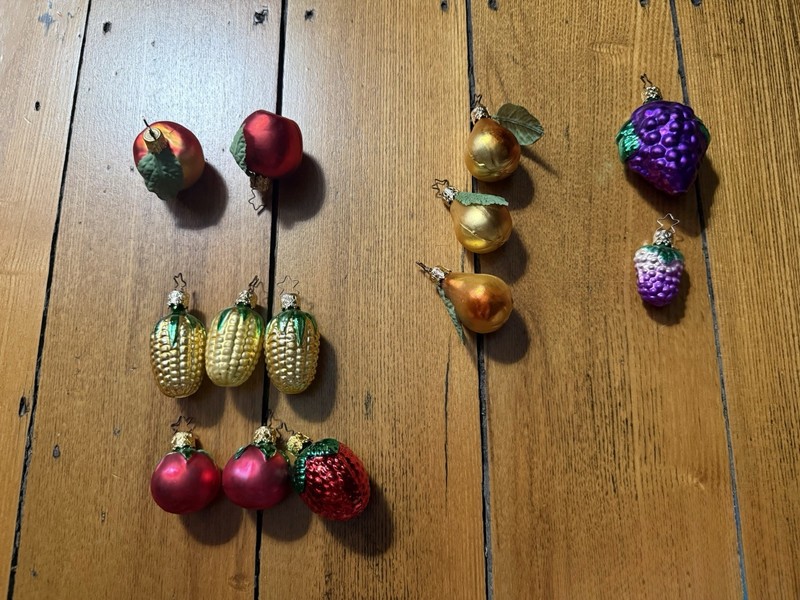 Vintage Glass Christmas Ornaments Miniature Fruits And Vegetables Set Of 16