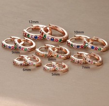 18ct Gold Plated 925 Sterling Silver Multicolour Crystal Huggie Hoop Earrings