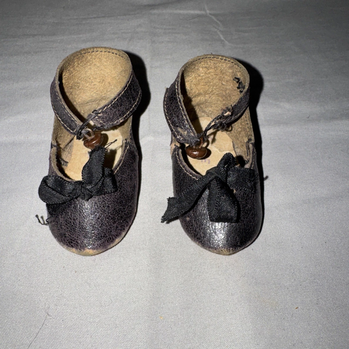 Chaussures De Poupée Ancienne Jumeau/Bru – Cuir Bleu – Longueur 9 Cm