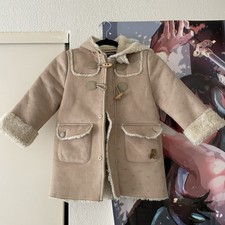 Paw in Paw Korean Kids Hooded Faux Shearling Toggle Duffle Coat Beige Size 4-5