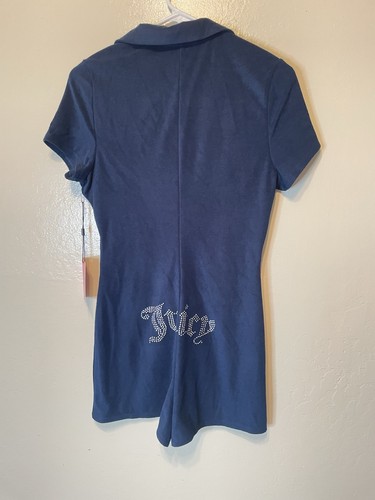 Juicy Couture Terry Rhinestone Romper NAVY BLUE Short Sleeve Size M NEW Y2K - Picture 2 of 15