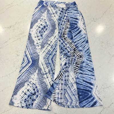 Clara SunWoo 1X Kick Front High Slit Wrinkle Free Pant Blue White Resort Travel