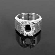 925 Solid Sterling Silver Men's Oval Ring Blank 8x10mm Semi Mount Setting