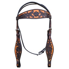 C-E-HS Hilason Western Horse Headstall Bridle American Leather Brown Orange