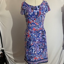 Talbots Size S Faux Wrap Jersey Stretch Knit Dress Paisley Short Sleeve