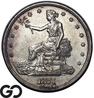 1877 S Trade Dollar Silver Sharply Struck Choice AU /Unc