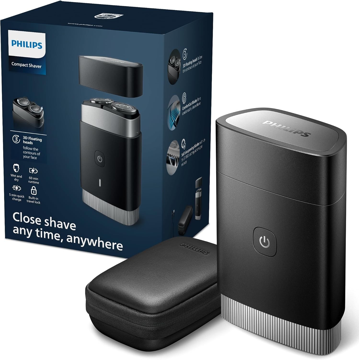 Philips Rasoio Elettrico Portatile ComfortCut - Rasatura Wet & Dry Precisa