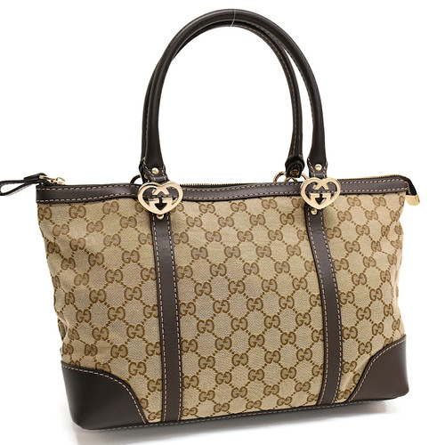 Gucci Lovely Heart Handbag 257069 Canvas Leather Beige Brown S/SA Used