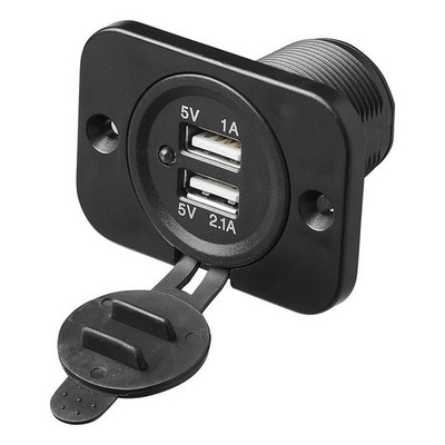 USB Doppel Einbausteckdose 2100mA 12V/24V mit Rahmen