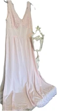Antique NWT 1930s Seamprufe Pink Nightgown Sz 40 Nylon Lingerie Sleepwear Lace