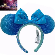 Disney* Parks Minnie Mouse Blue Sequin Aqua Gifts 2026 Ears Diamond Headband